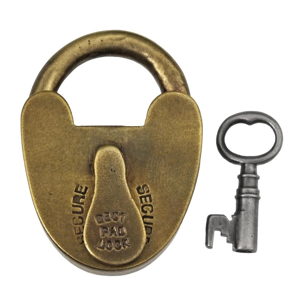 Antique BRASS Padlock with Key c.1900's-1940's 1¾" Height - Small Padlock - P748