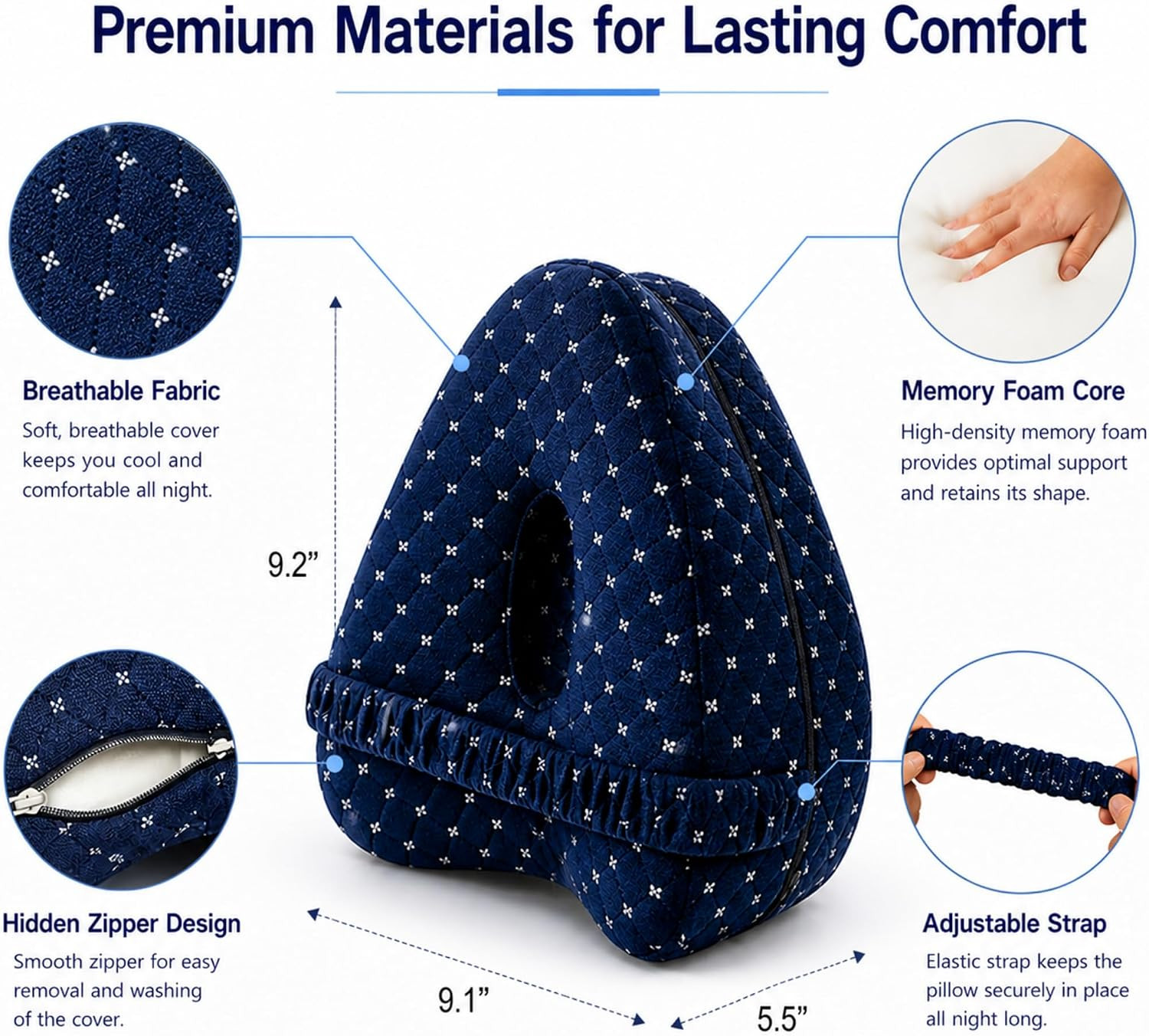 Alignment Pillow for Side Sleepers, Memory Foam Knee Pillow with Adjustable Stra