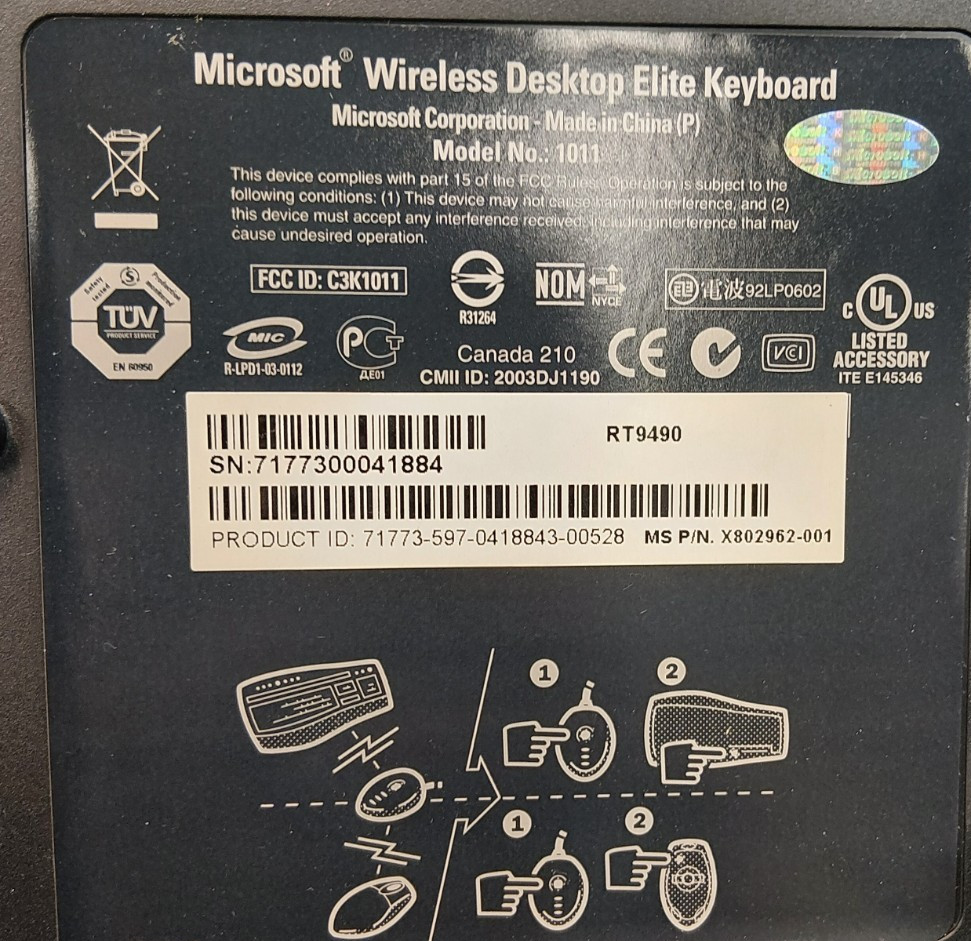 Microsoft Wireless Desktop Elite Keyboard 1011 Translucent Mechanical PS/2 USB