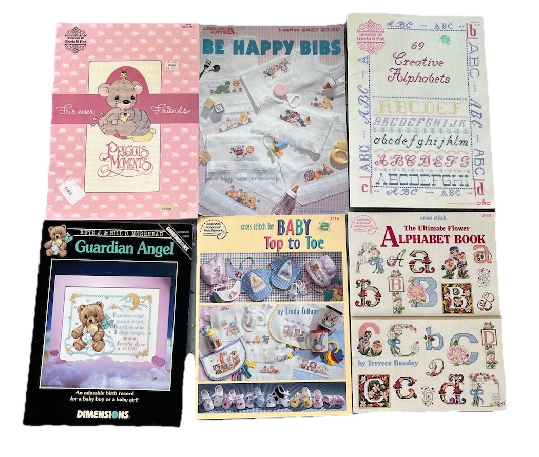 Lot of 6 Vintage Needlepoint Needlework Embroidery Baby Pattern Books