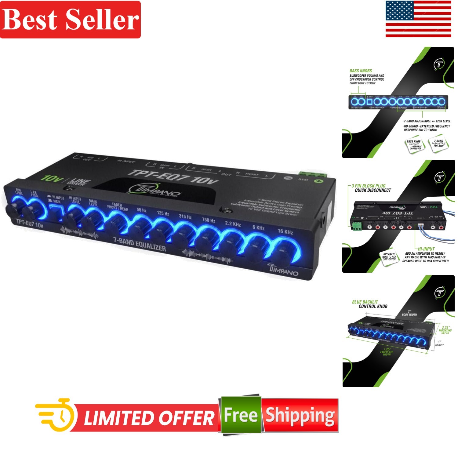 7 Band Car Equalizer Compatible With Factory Radio RCA Output 10V High Voltage