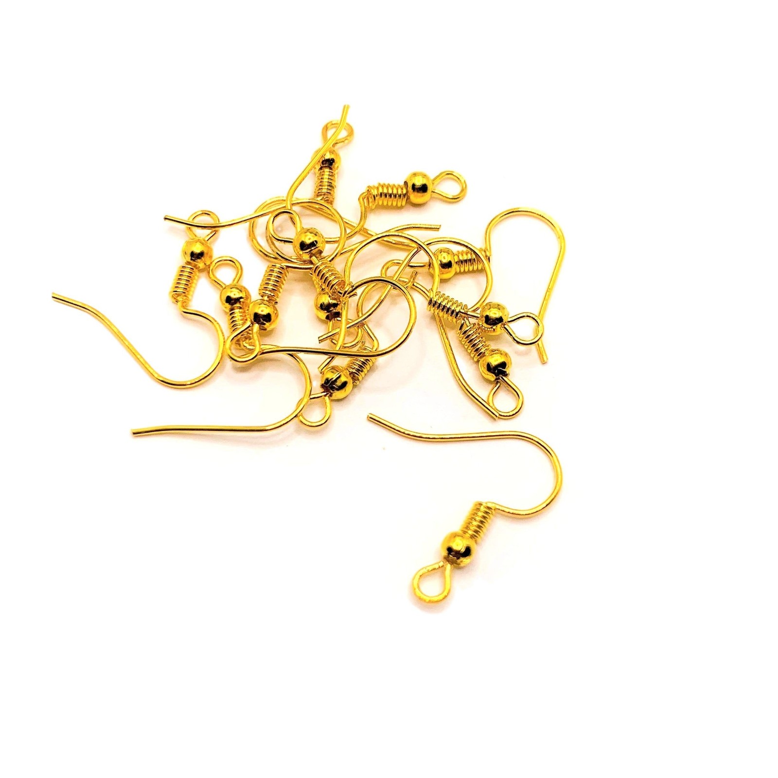 Gold Plated Fish Hook Earring Wires with Spring and Ball, 20x18mm - US Selle