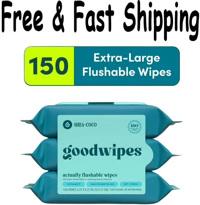 Goodwipes Flushable & Biodegradable Wipes with Botanicals, Shea Coco,3 Packs