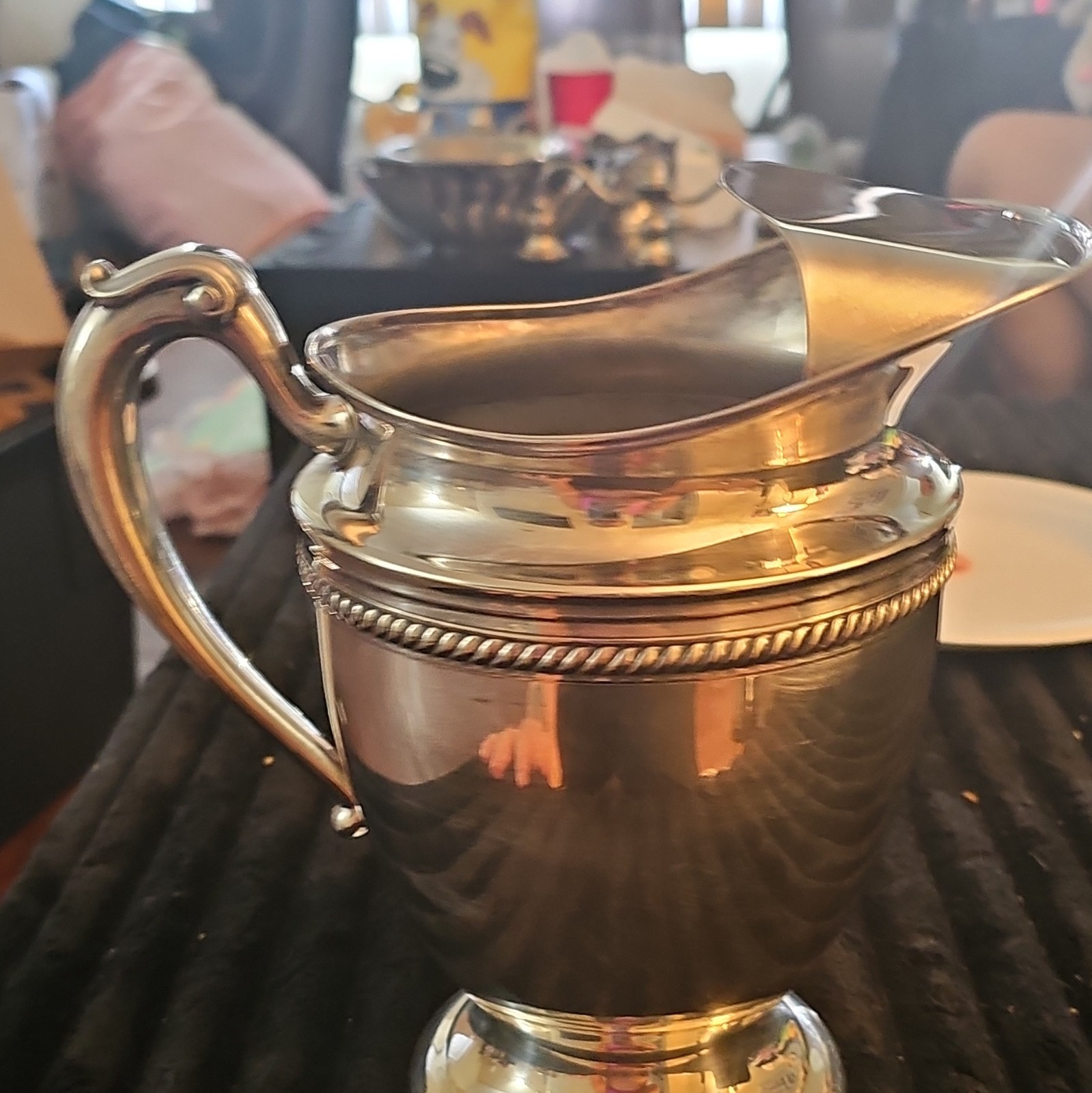 Silver Plate Handled Pitcher Jug with Pour Spout, Silver Tone