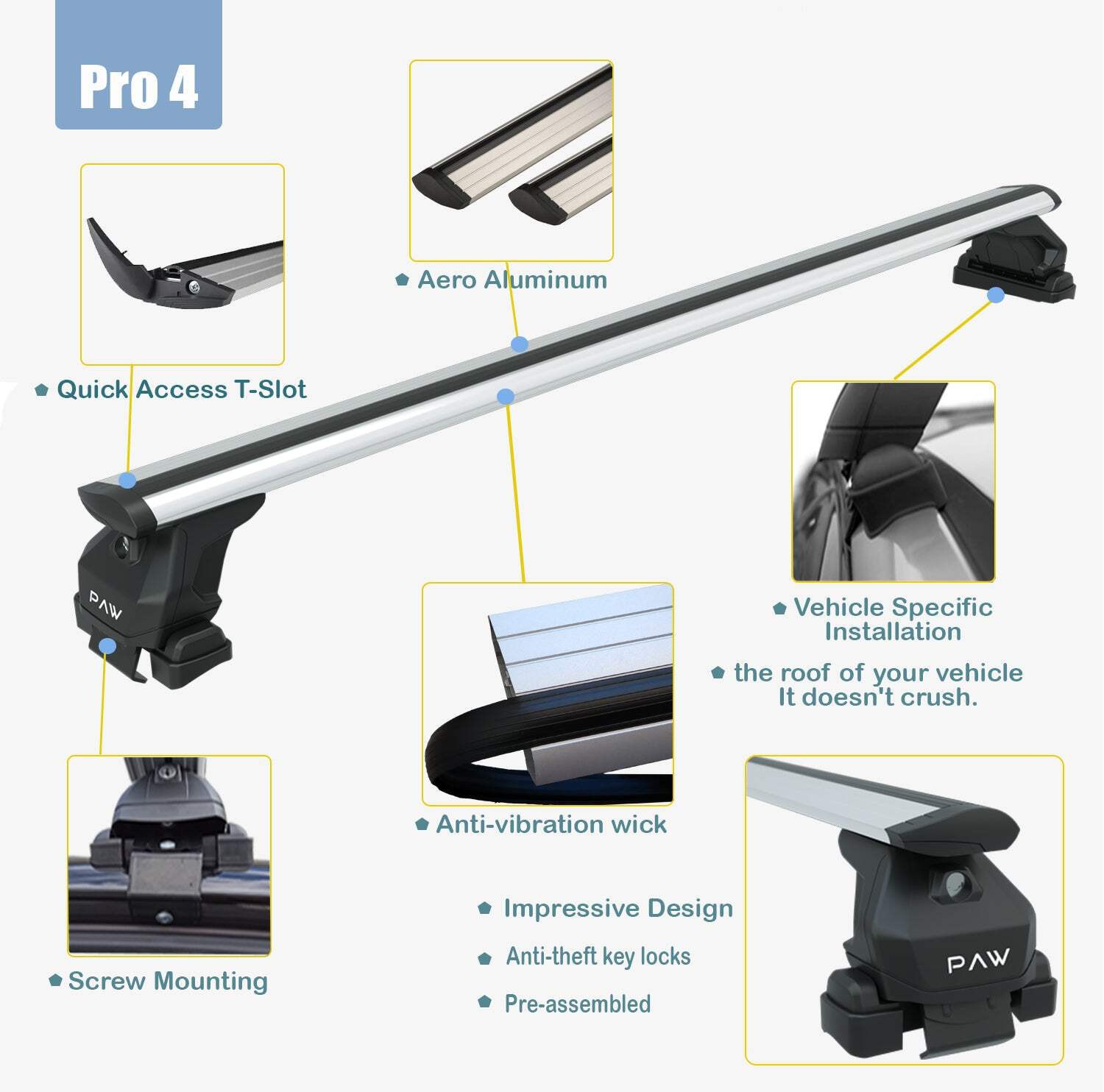 For Citroen C3 B618 2016-2025 Roof Rack System, Aluminium Cross Bar, Normal Roof