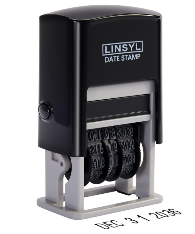 Self-Inking Date Stamp, 12-Year Adjustable Date Stamper with Built-in Black Ink