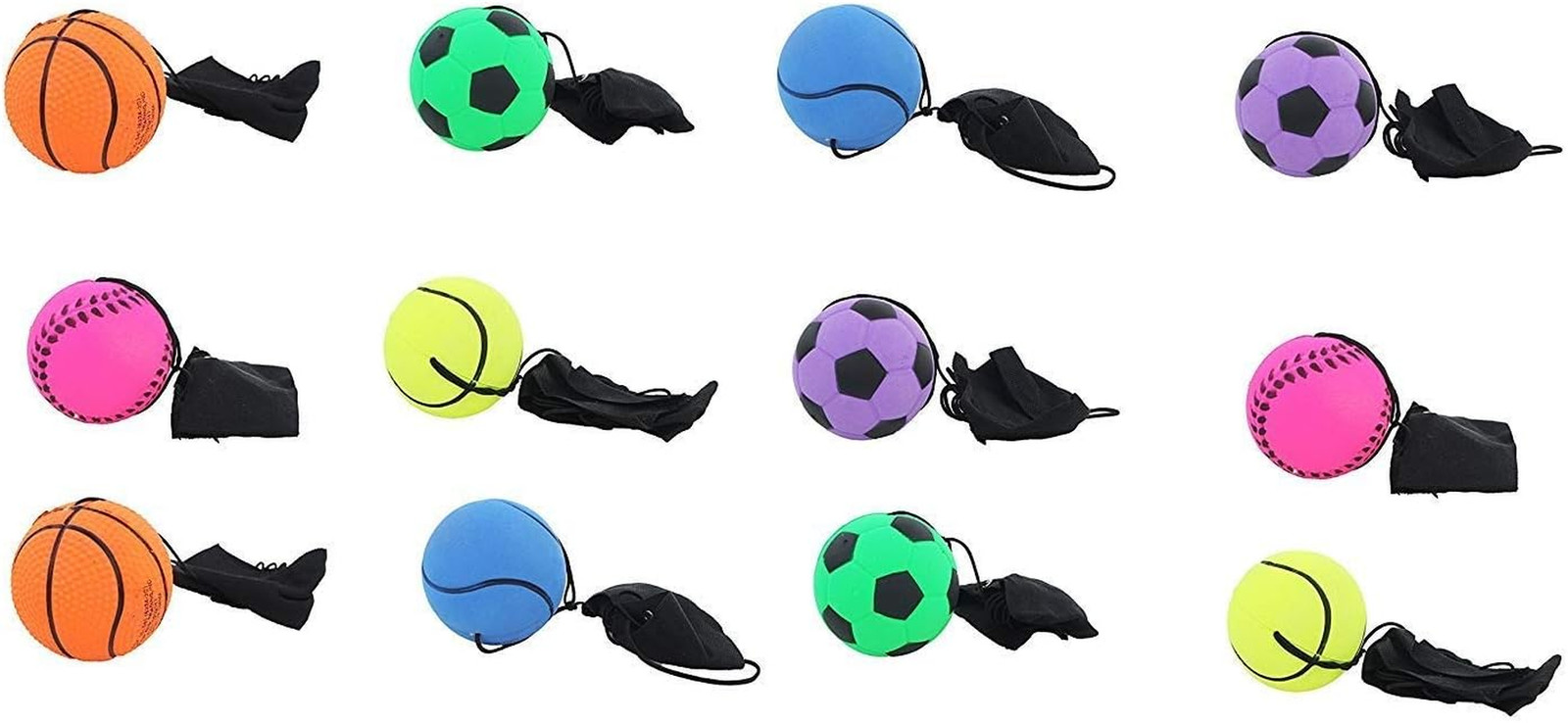 12 Pcs Return Rubber Sport Ball on Nylon String with Wrist Band for Exercise or