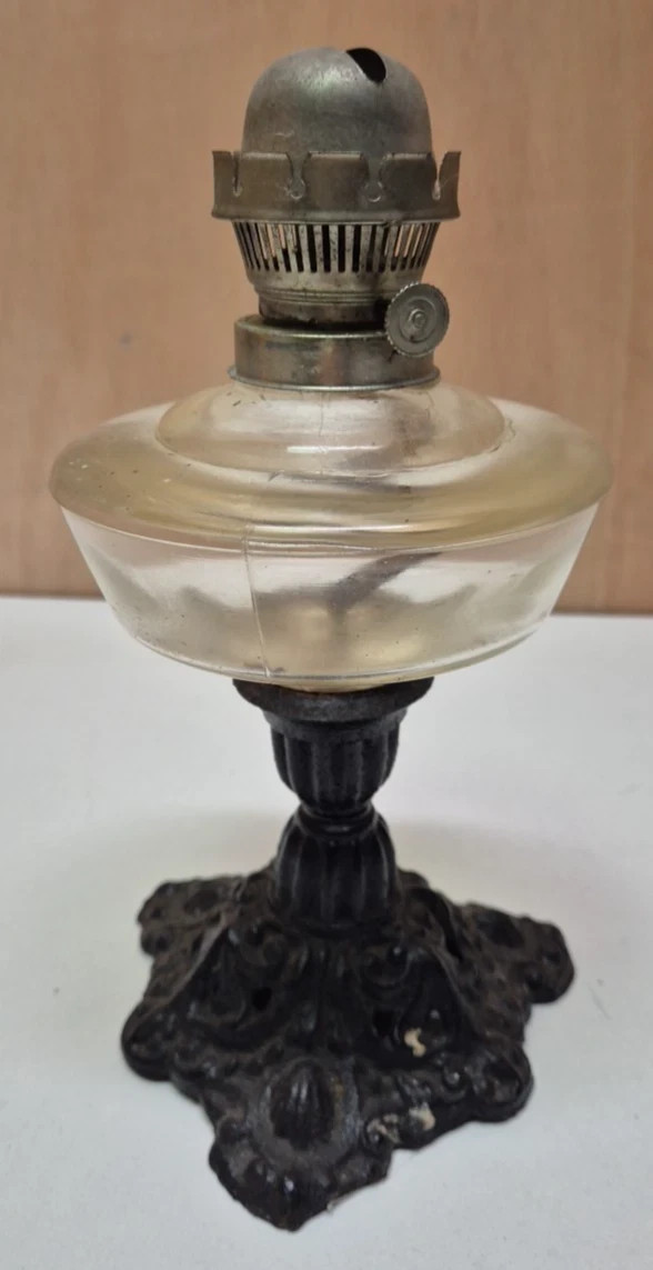 Vintage Oil Lamp Base Cast Iron With Glass Tank Victorian Style