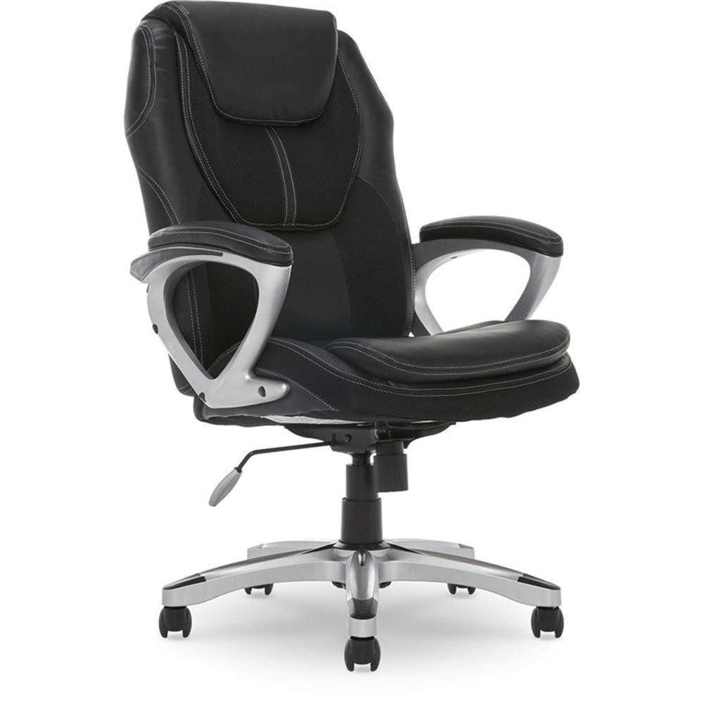 Pemberly Row Faux Leather Executive Office Chair w/ Adjustable Tilt in Black
