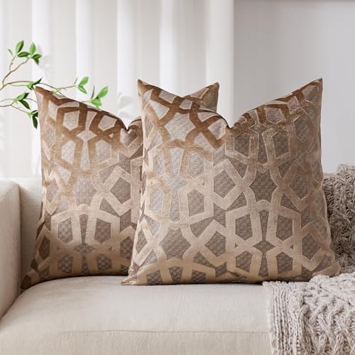 Pack of 2 Soft Neutral Pillow Covers, Geometric 24" x 24" (Pack of 2) G-brown