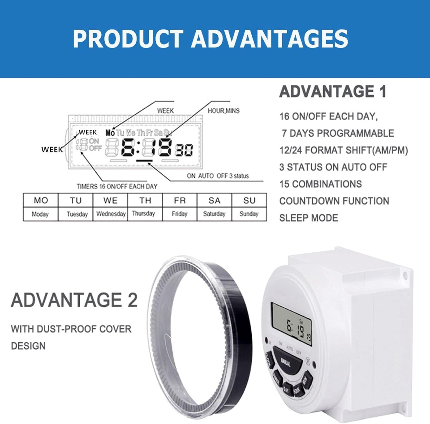 Timer Digital Switch Programmable 7-Day - Pool Gate Sprinkler Light Control Hea