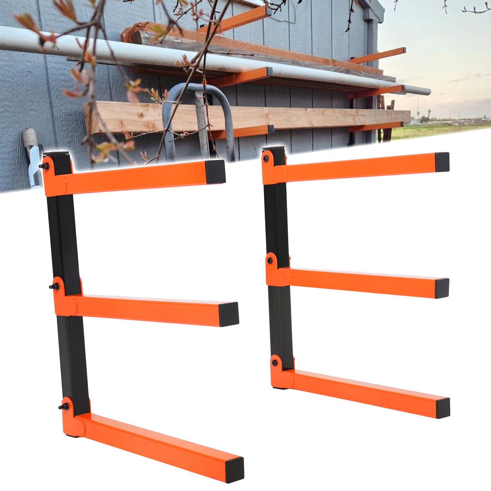 Pair Wall-Mounted 3-Level Shelf Lumber Storage Rack Wood Organizer Up To 330lbs