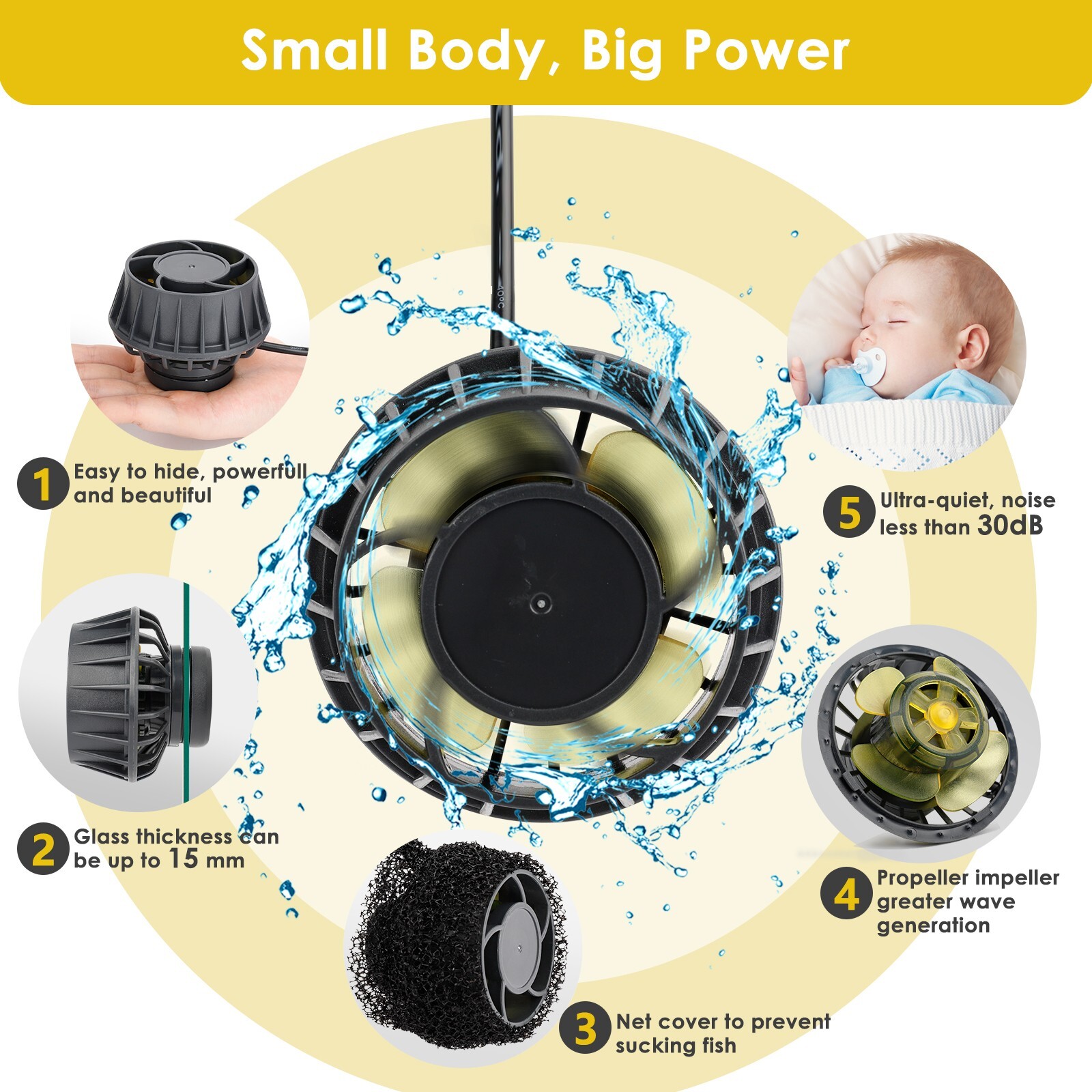 hygger 2100GPH Aquarium Wave Maker Adjustable Cross Flow Pump with Controller