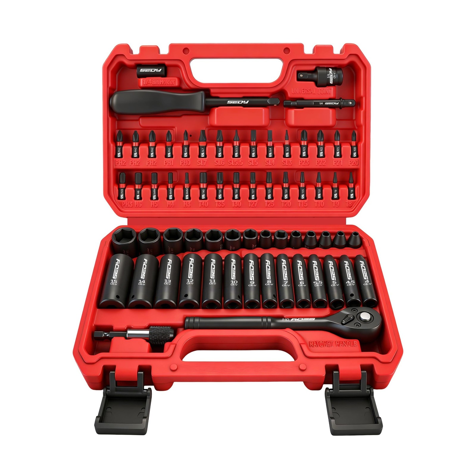 64-Piece 1/4" Drive Impact Socket Wrench Driver-Bits Set, Cr-V ... FAST USA SHIP