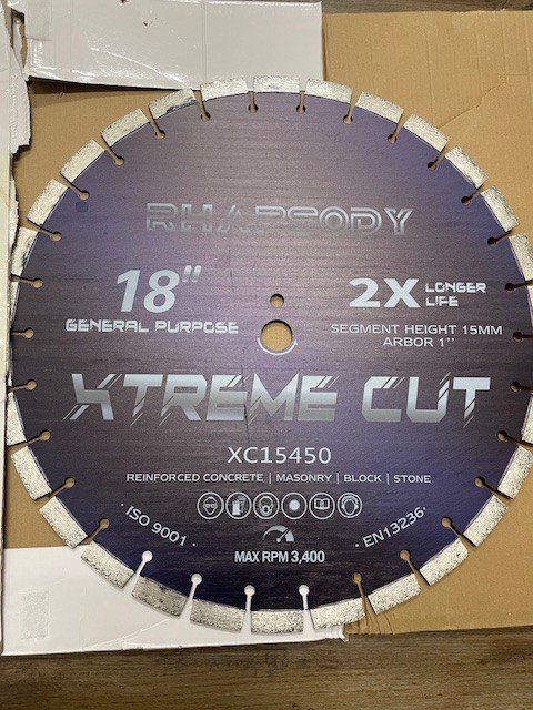 RHAPSODY 18 Inch Diamond Saw Blade - Segmented for Dry/Wet Cutting Concrete