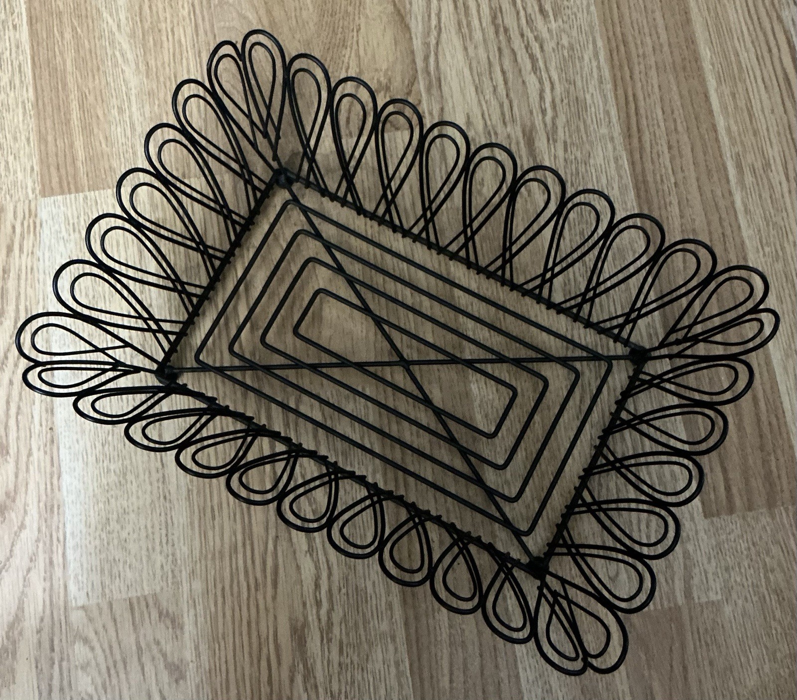 Rectangular Decorative Black Metal Footed Basket    Medium Size    New