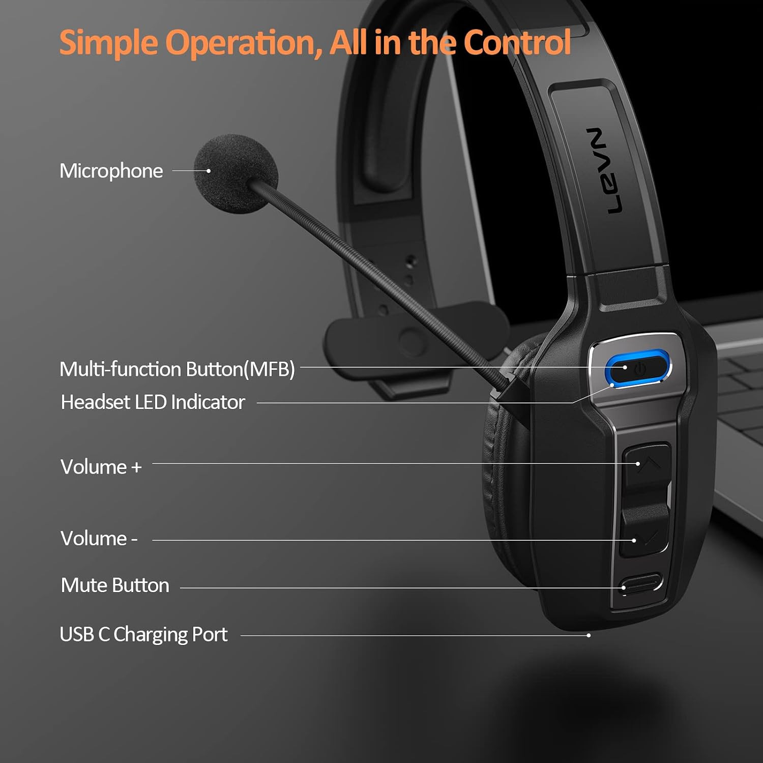 Bluetooth Headset with Microphone, Trucker Bluetooth Headset with AI Noise