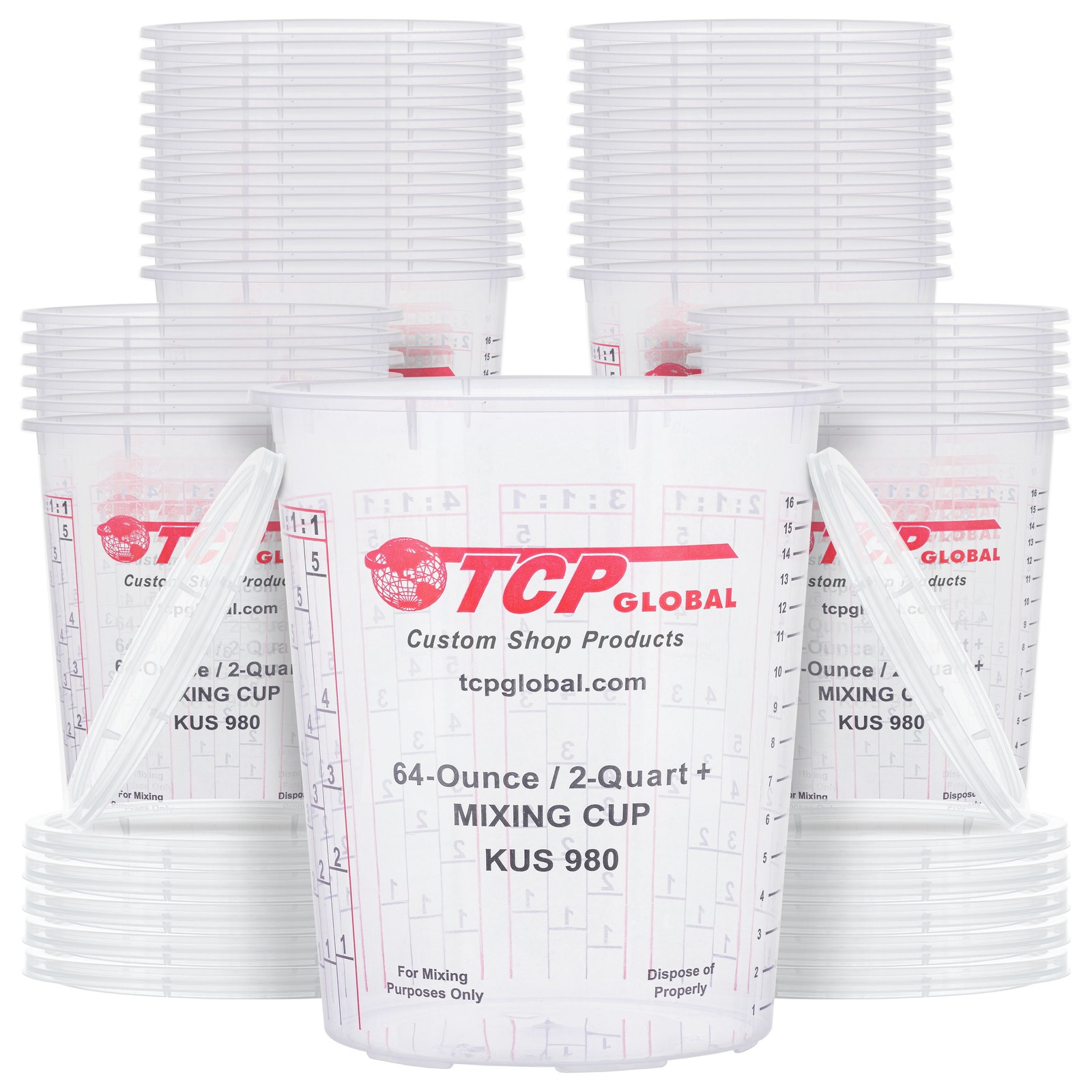 64-Ounce (2 Quart) Paint & Epoxy Mixing Cup Calibrated Ratios - Pack of 36 Cups