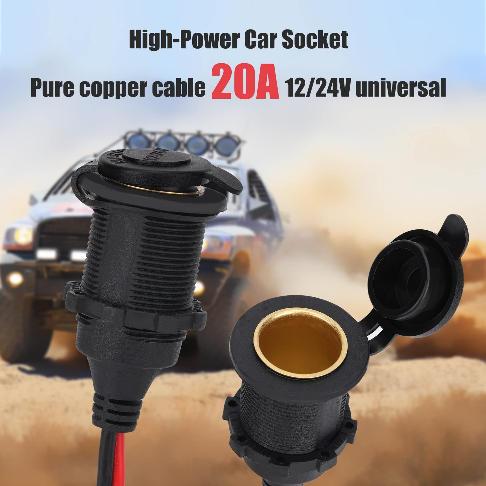 Dongge 12V/24V Fixed Thread Cigarette Lighter Socket Extension 12 FT, 12 FT