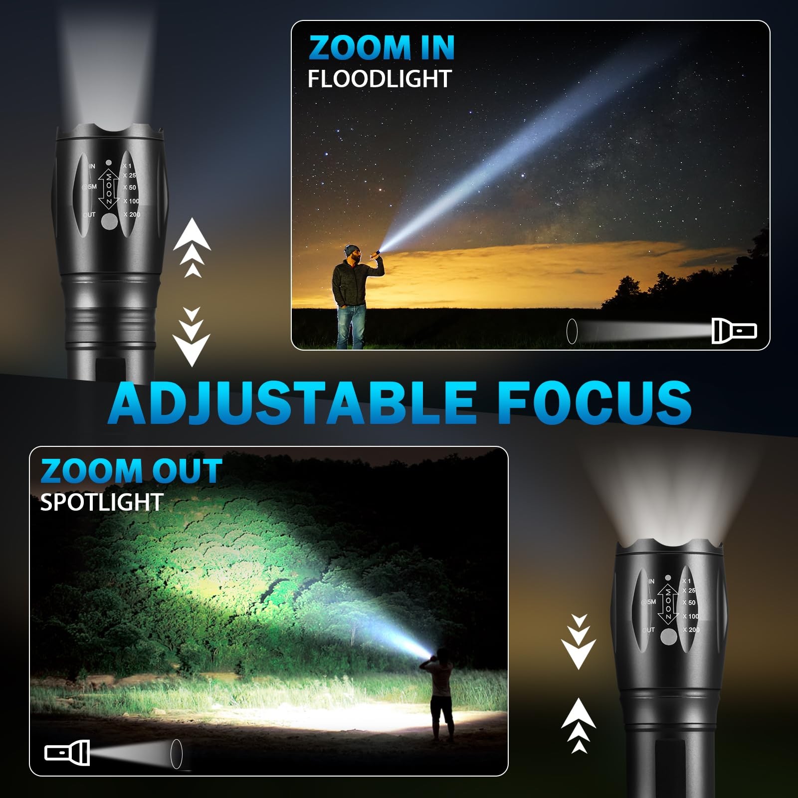 12Pack LED Flashlights High Lumens, 5Mode Tactical Flashlight 12Pack, Black