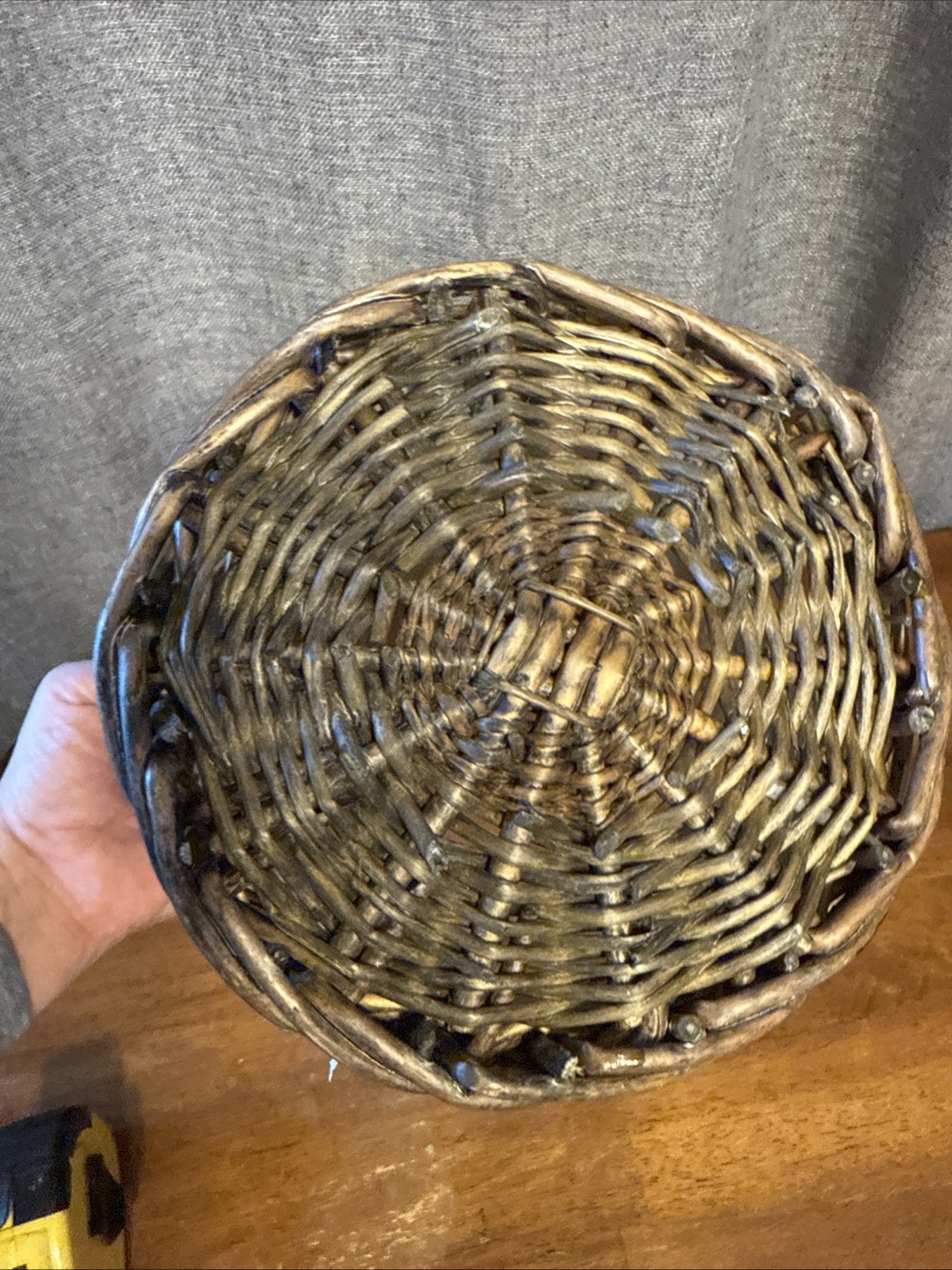 Lot of 2 Vintage Wicker Baskets With Glass Insert Plant Candle Flower Handles