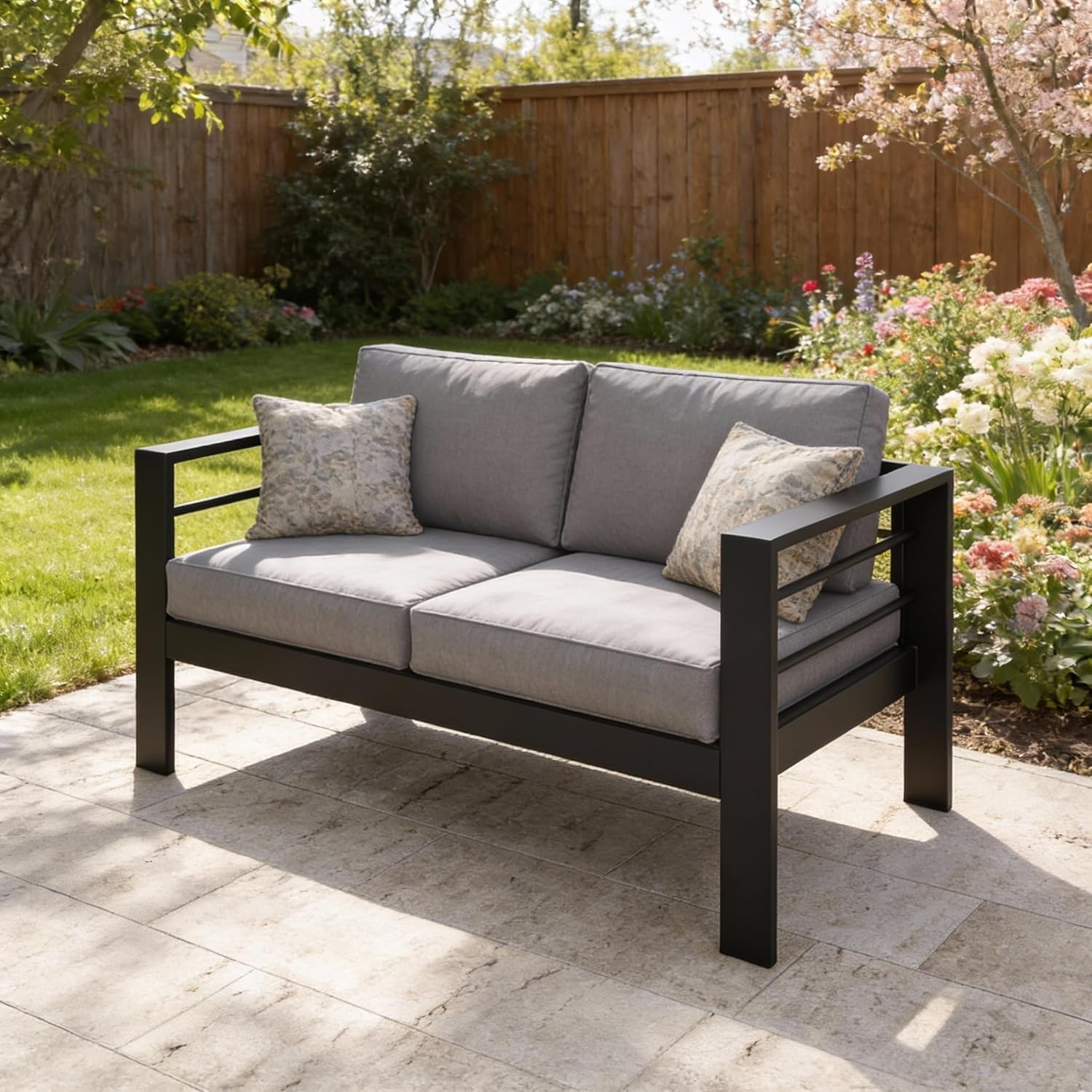 Outdoor Patio Furniture Loveseat Sofa, All-Weather Metal