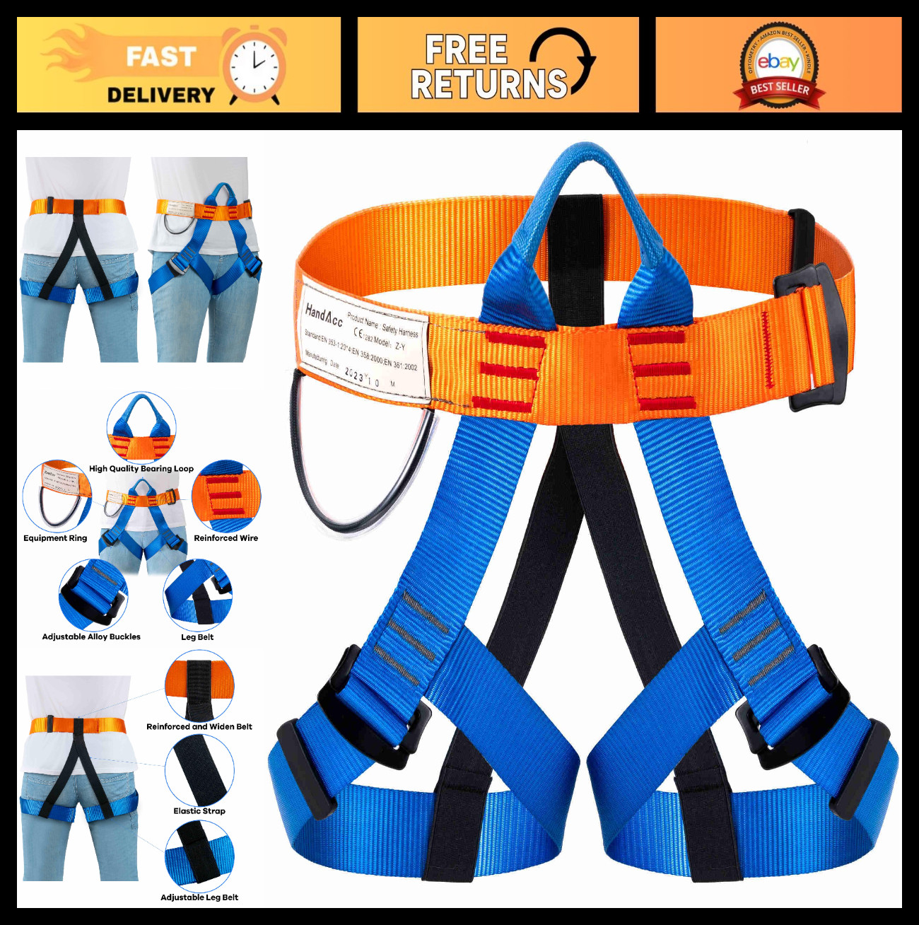 Safety Climbing Belt for Tree, Rock & Zipline - Half Body Harness for All Levels