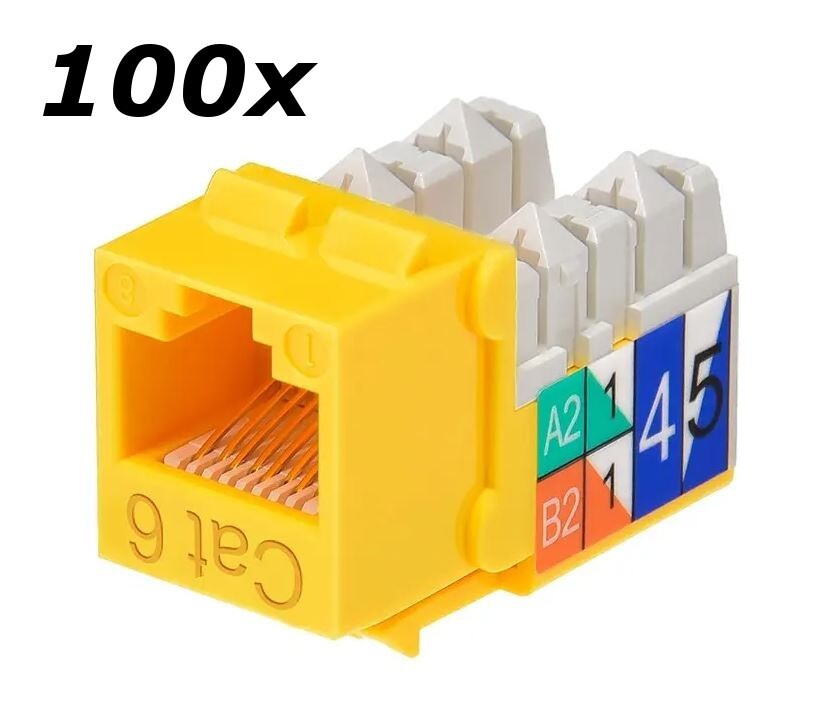 100x Pack Lot CAT6 Network RJ45 Port 110 Punch Down Keystone Snap-In Jack Yellow