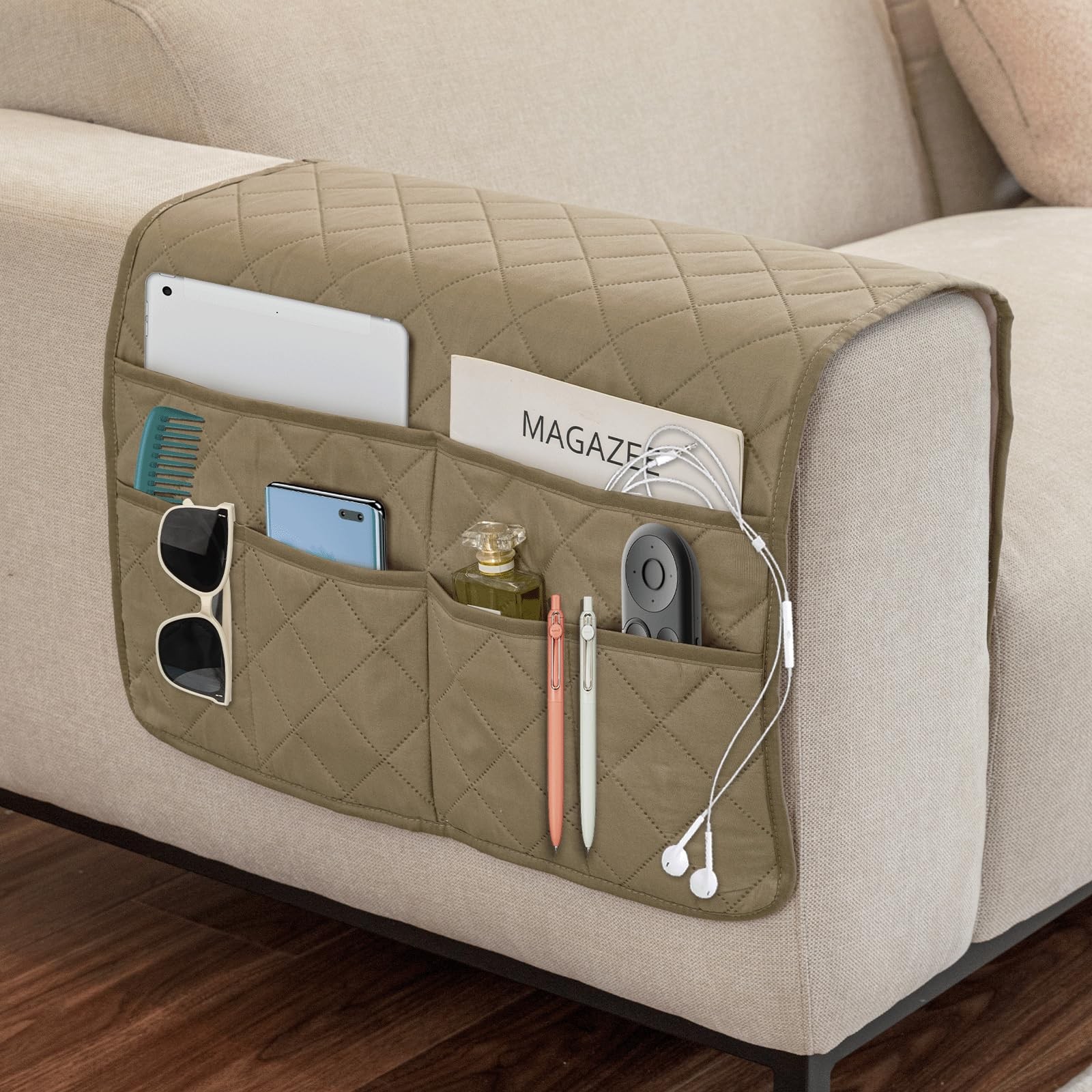 Fundas de reposabrazos impermeables 2 en 1, organizador de brazos para sofá