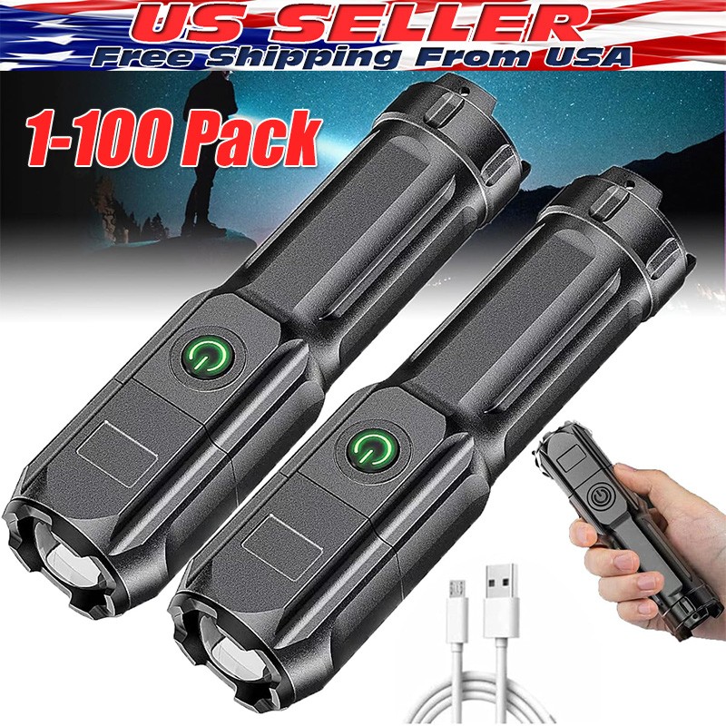 Rechargeable 990000LM LED Flashlight Tactical Police Super Bright Torch Zoomable
