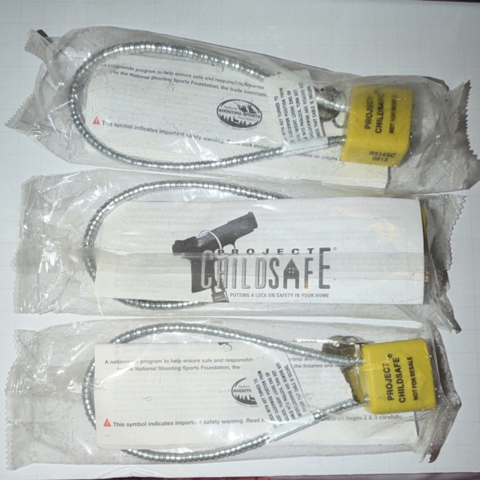Project ChildSafe Cable Gun Locks Yellow/Silver Steel Pack of 3 Security Cable