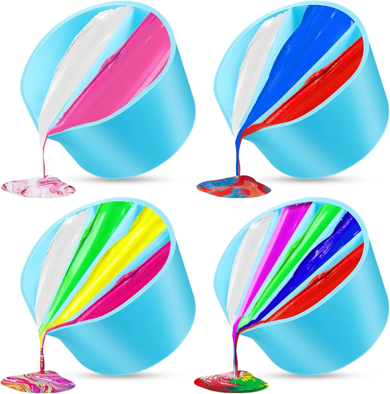 Split Cups for Paint Pouring 4 Pcs Silicone Pour Cup with 2-5 Blue