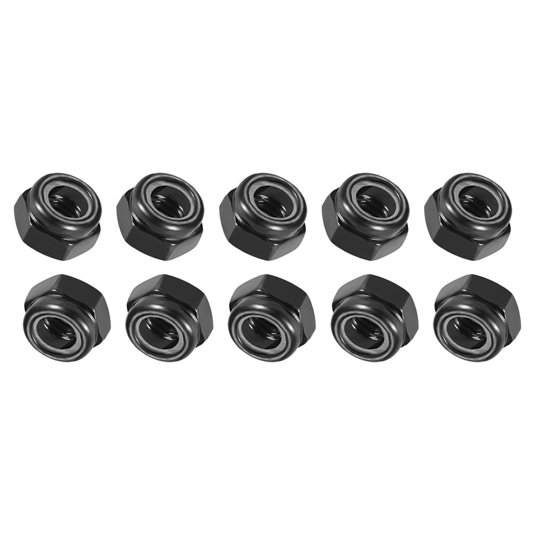 M5 0.8mm Hex Lock Nuts Carbon Steel Black Nylon Insert Self-Lock Nuts 50Pcs