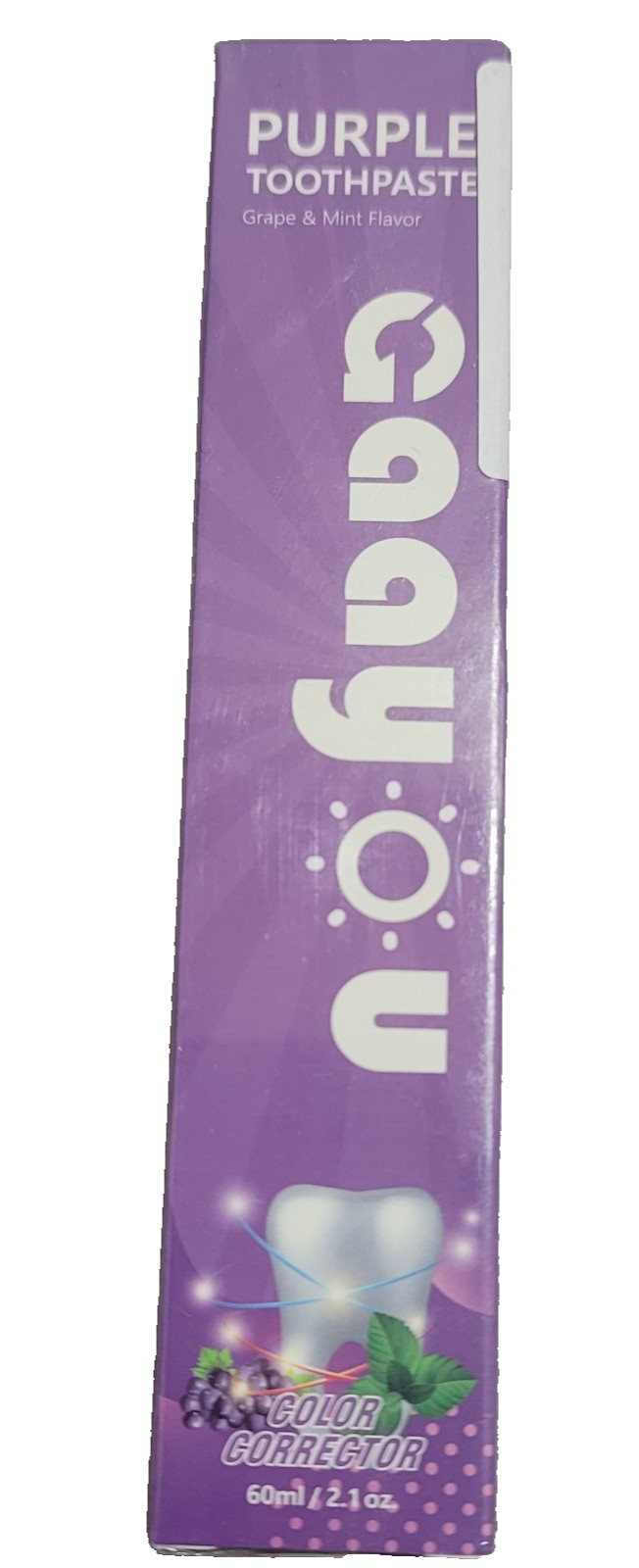 Caayou Purple Toothpaste Teeth Whitening Removes Stains Safe Grape Mint 2.1 oz