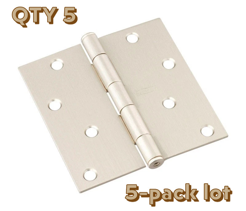 5-pack lot National Hardware N830-249 Satin Nickel Door Hinge 4" square corner