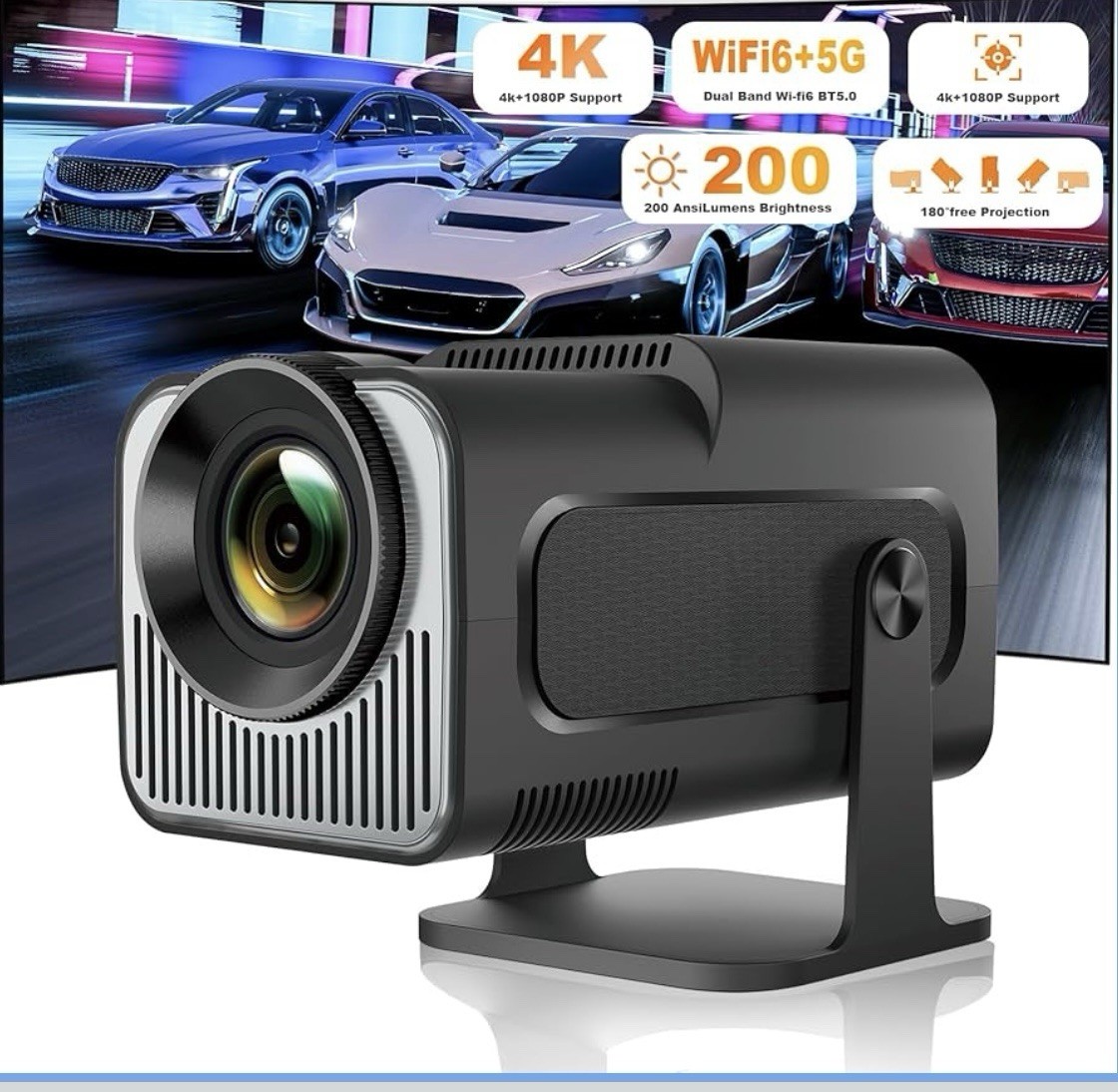 HY320 Mini  Projector 4K Ultra HD, 1080P, Android 11, WiFi, Bluetooth, Portable