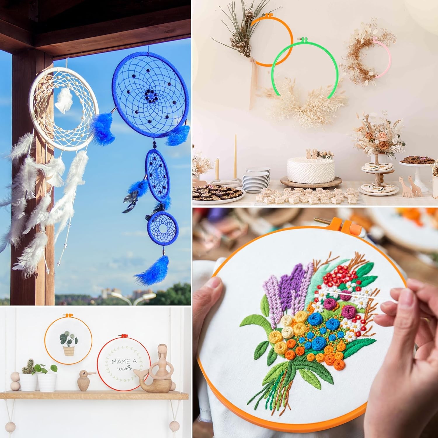 Phinus 6 Pcs Embroidery Hoop 6 Size, Round Plastic Cross Stitch multicolor