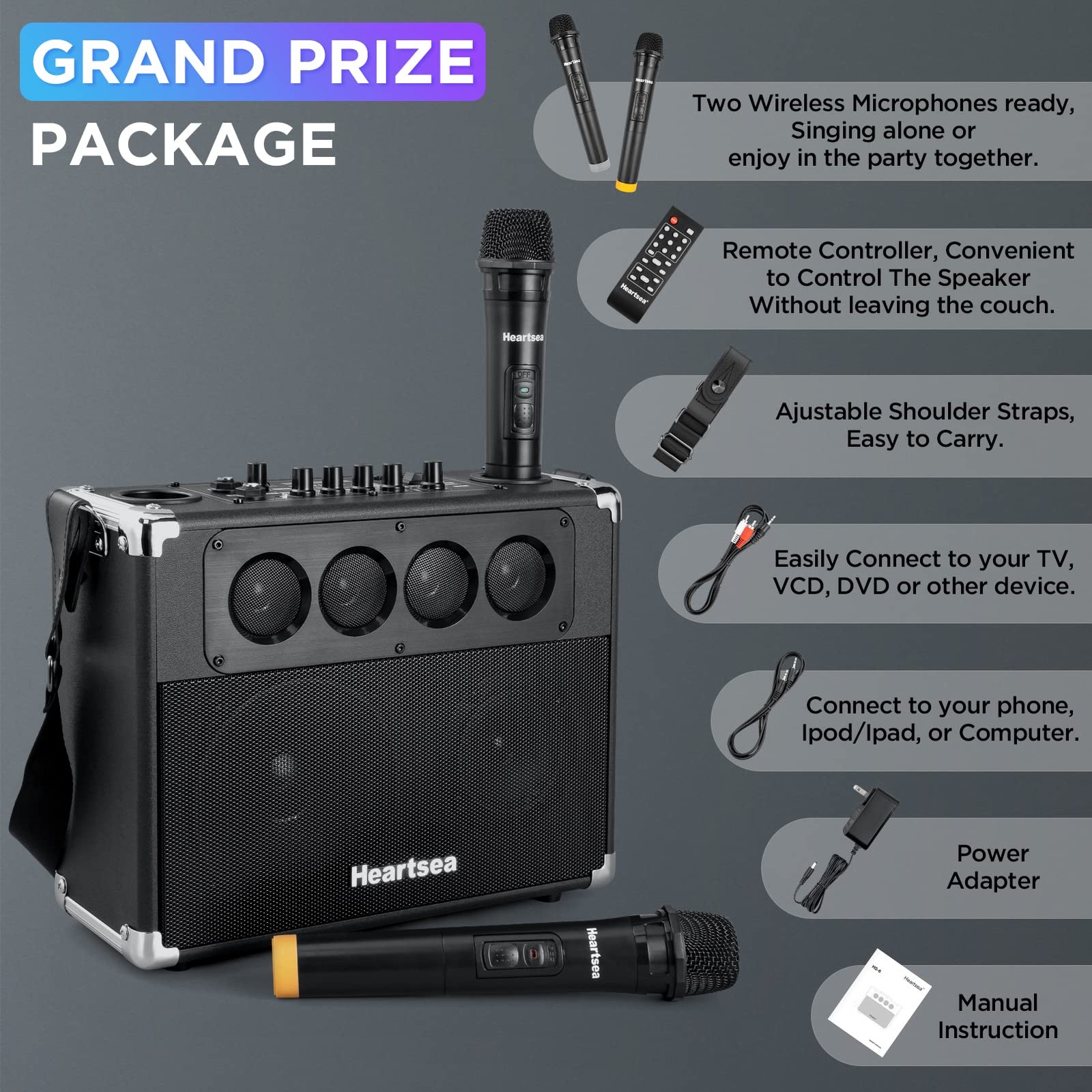 Portable Karaoke Machine, with Wireless Microphones, Bluetooth Party Speaker ...