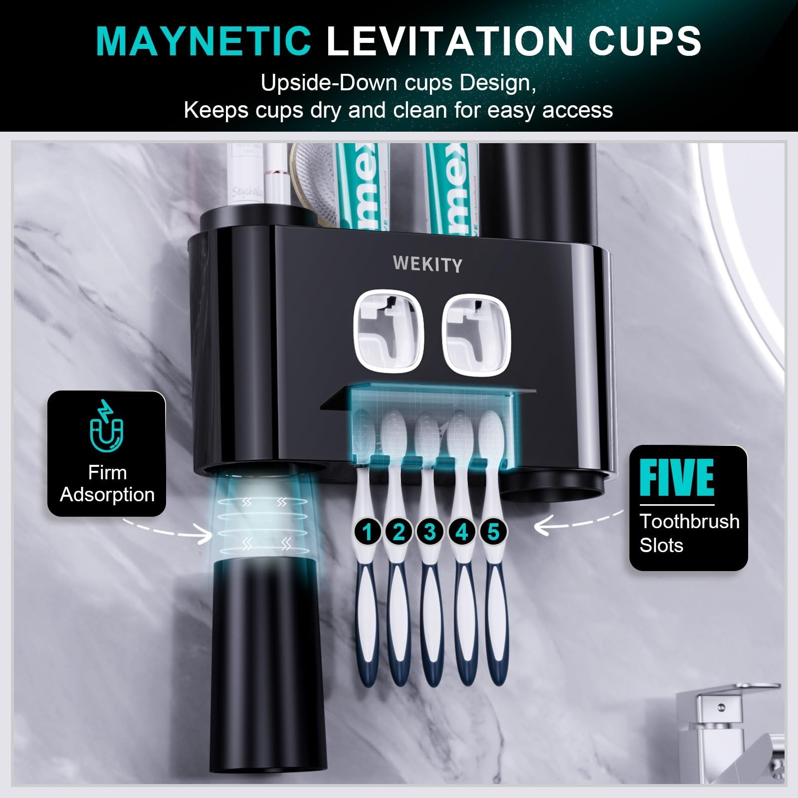 Toothbrush Holder,Multi-Functional Wall Mounted Toothbrush Holder,Toothpaste ...