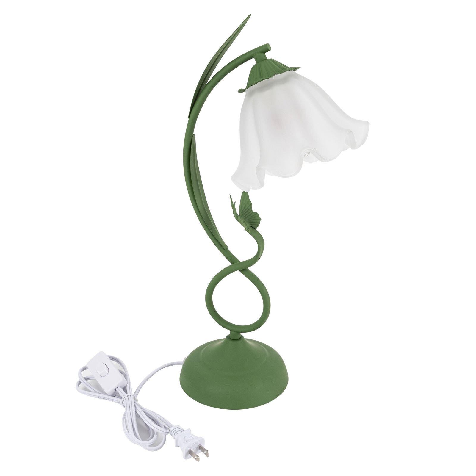 Flower Shape Glass Table Lamp Bedside Desk Light Fixture Green Reading Lamp...