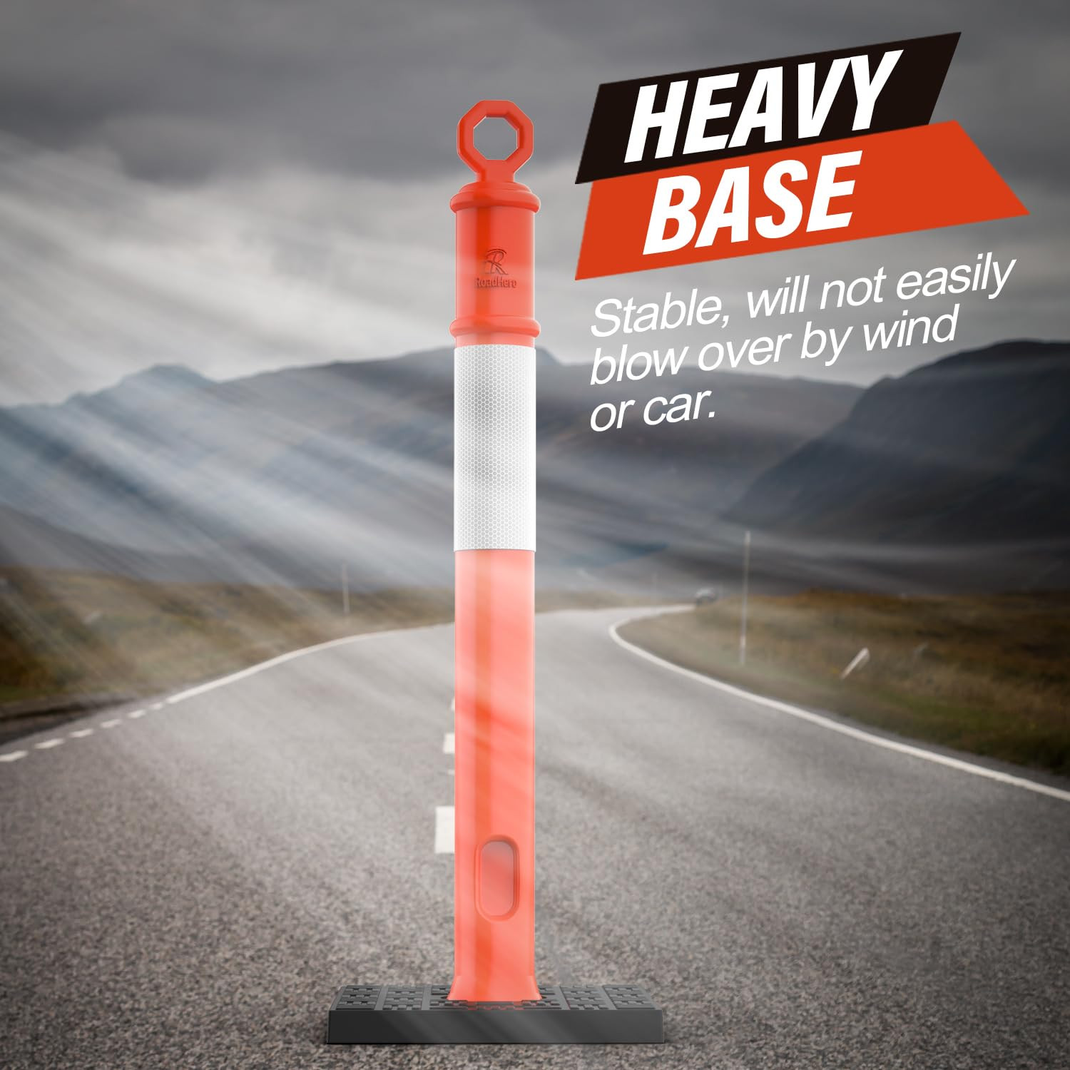 45 Inch Delineator Post with Base, Portable Orange Traffic Delineator Posts Cone