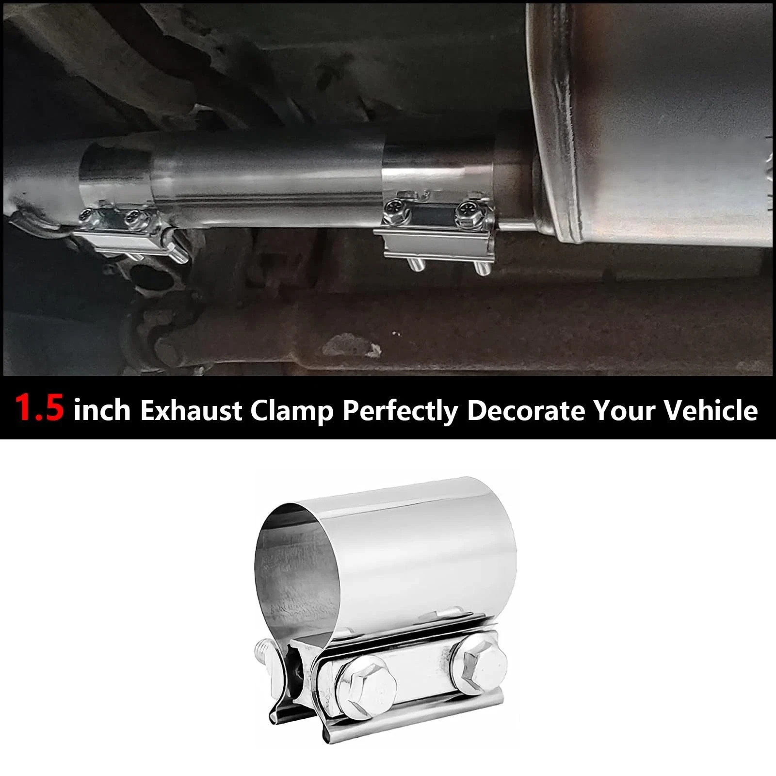2pcs 1.5 Inch Exhaust Clamp Butt Joint Band Clamp Muffler Sleeve