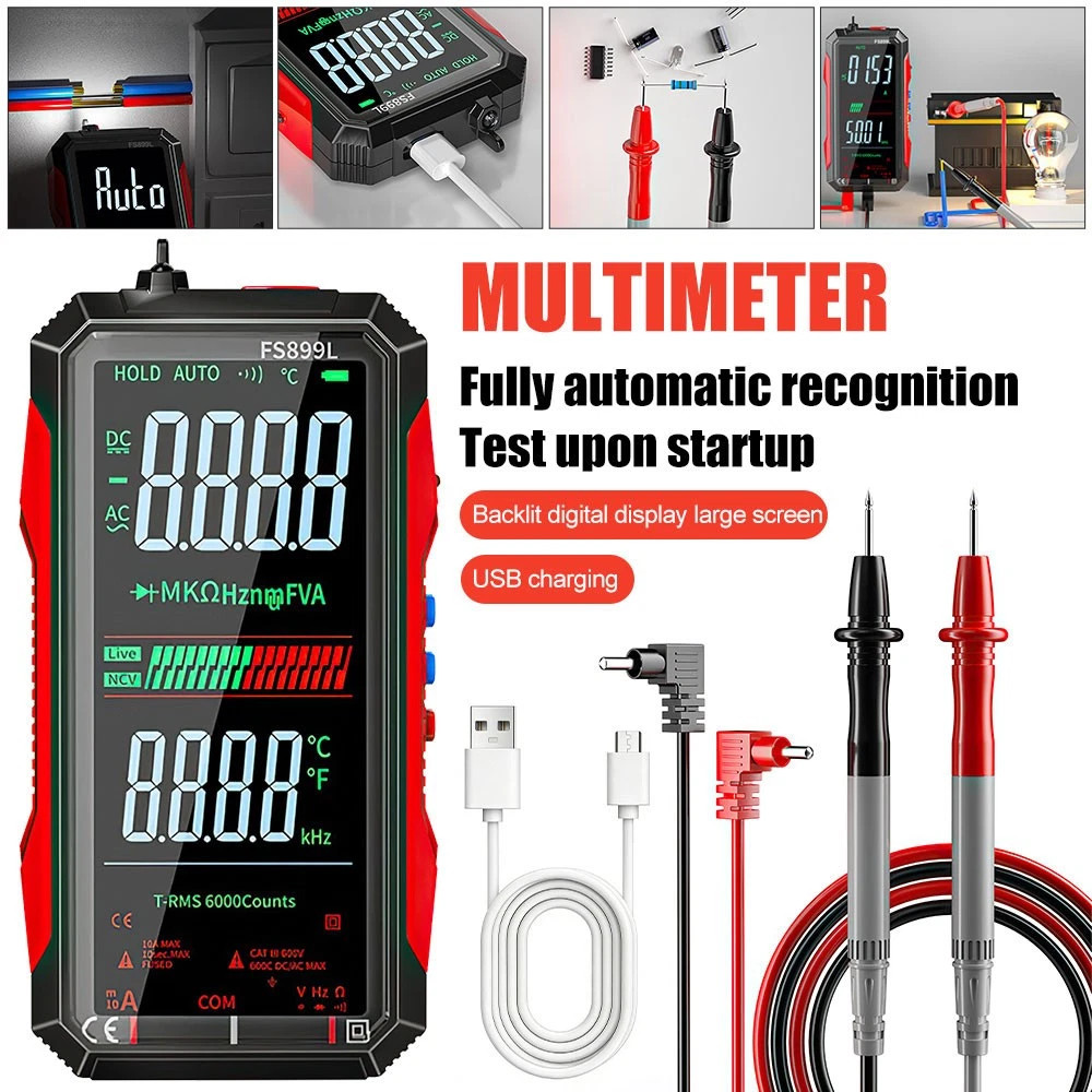 Digital Multimeter, FS899L Multimeter, USB Rechargeable Digital Multimeter