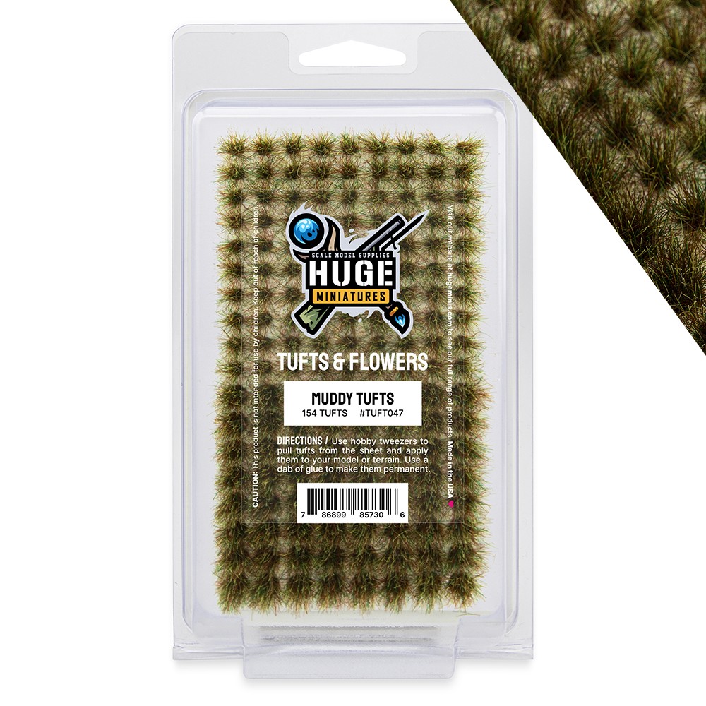 Huge Miniatures Grass Tufts, Muddy Basing Huge Minis – 150 Self-Adhesive Tufts