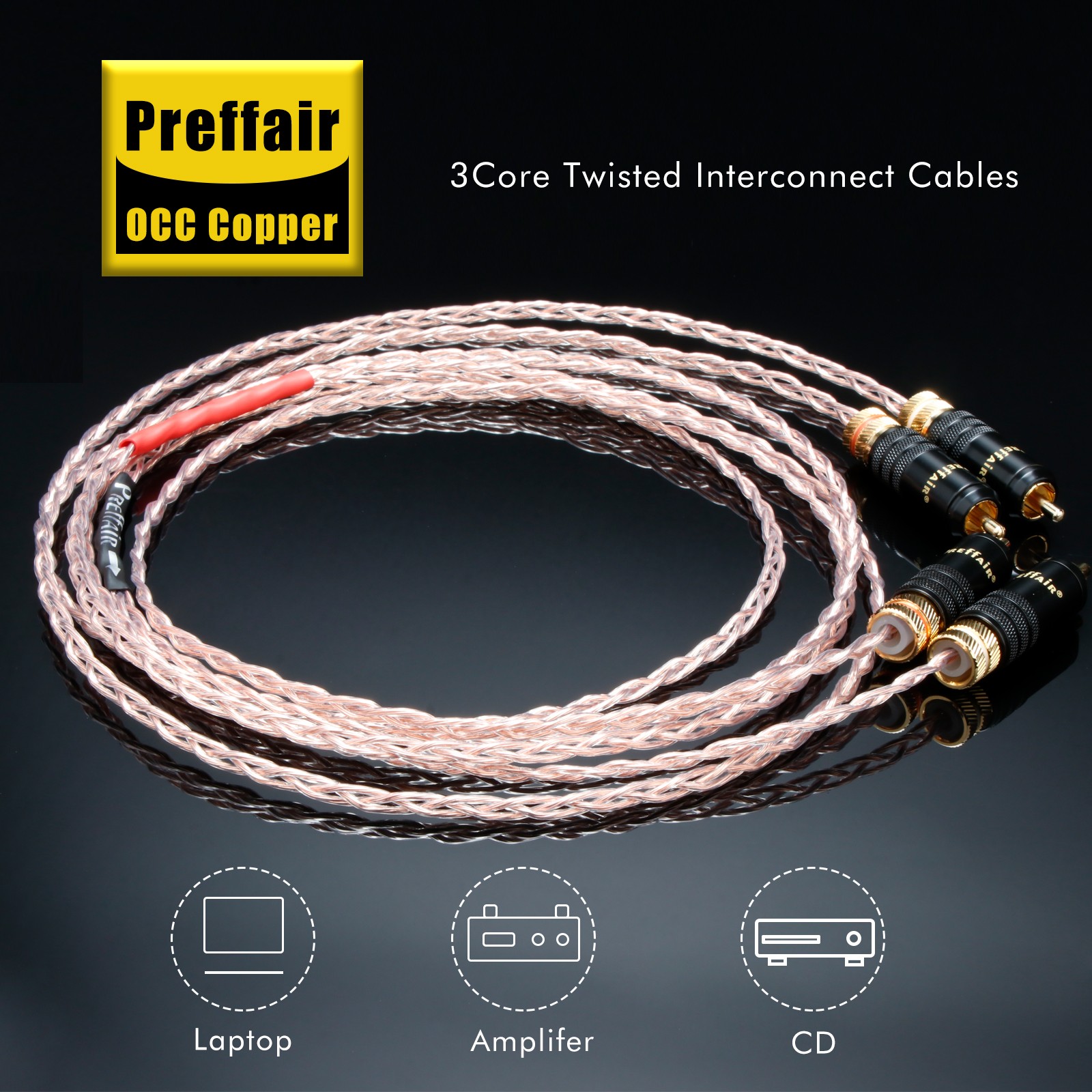 OCC Copper HIFI RCA Signal Interconnect Cable With Gold Plated Connector Plug