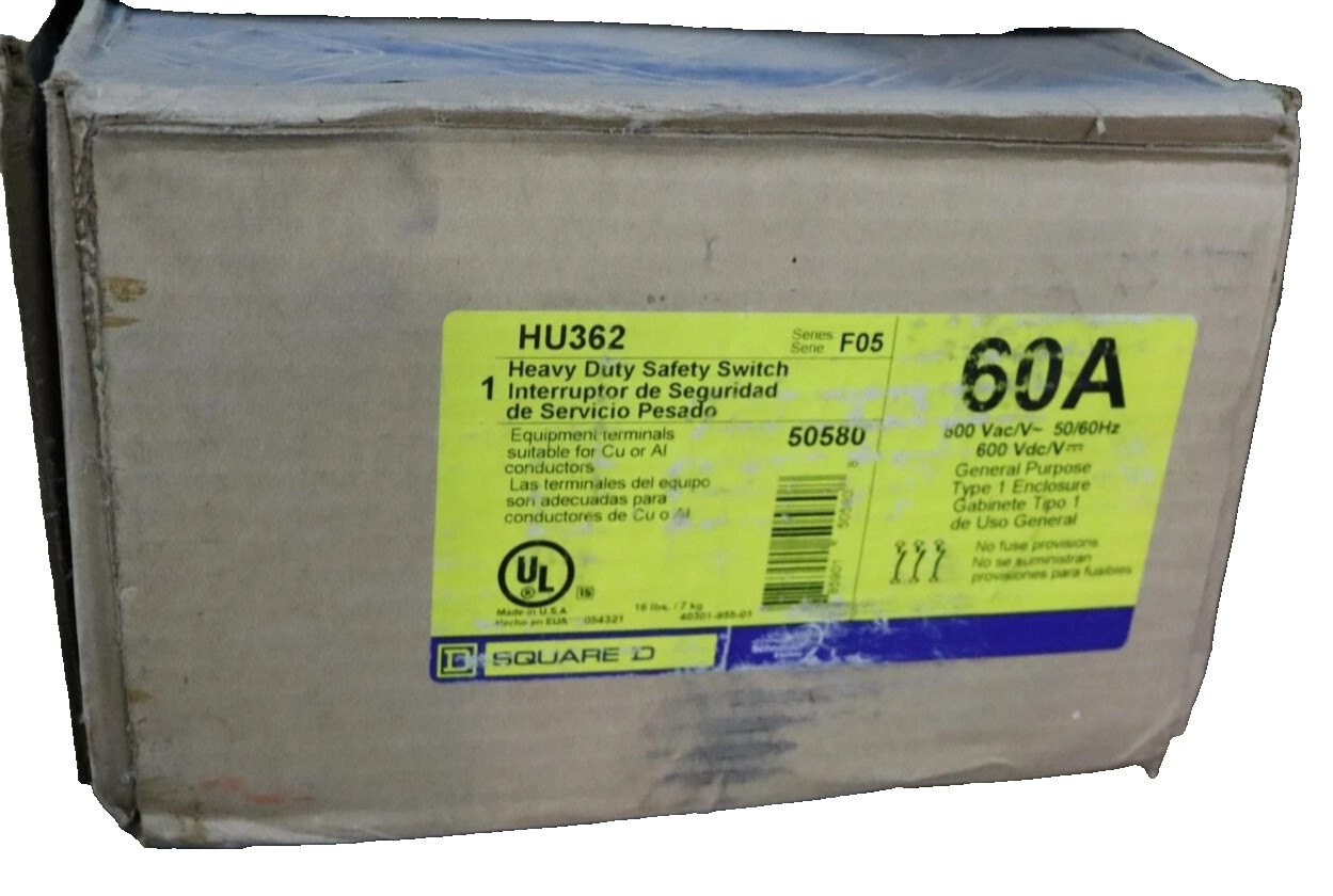 Square D HU362 Heavy Duty Safety Switch, 60 Amp, 600V, General Purpose