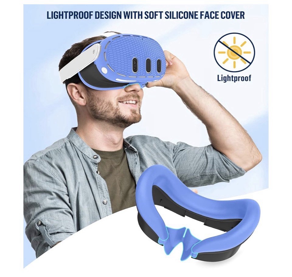 Meta Quest 3 Silicone Cover Set VR Shell Face Cover Controller Grips Lens