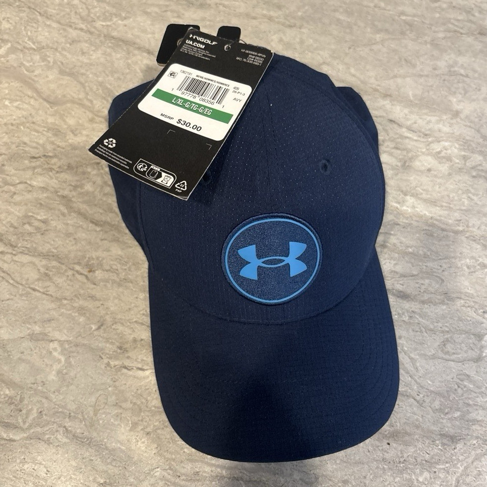 Under Armour Men’s Blue Golf Hat Cap L/XL Polyester Embroidered Logo