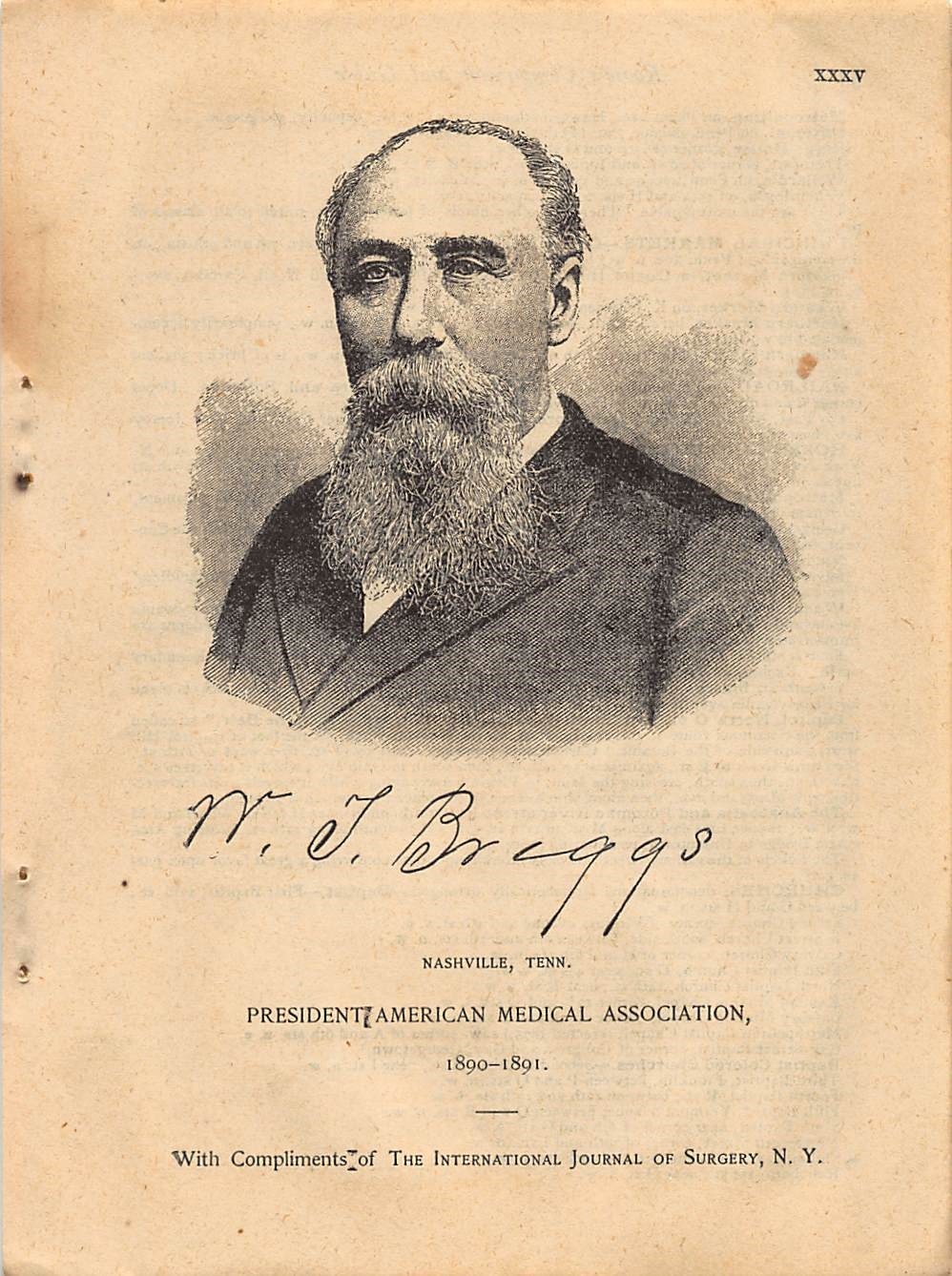 W. J. Briggs President American Medical Association Antique Engraving Print 1891