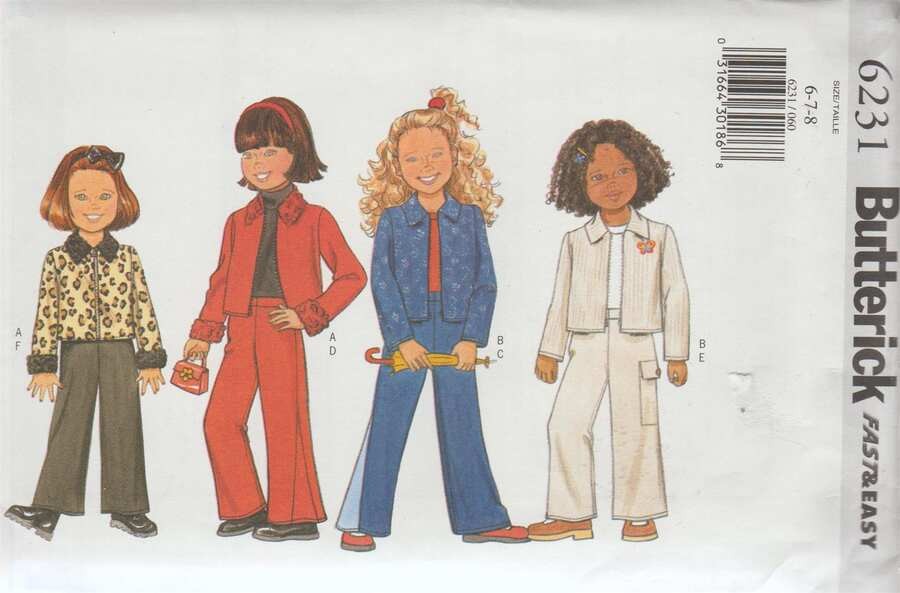 6231 BUTTERICK VERY EASY CHILD/GIRLS JACKET & PANTS SZ 6-8